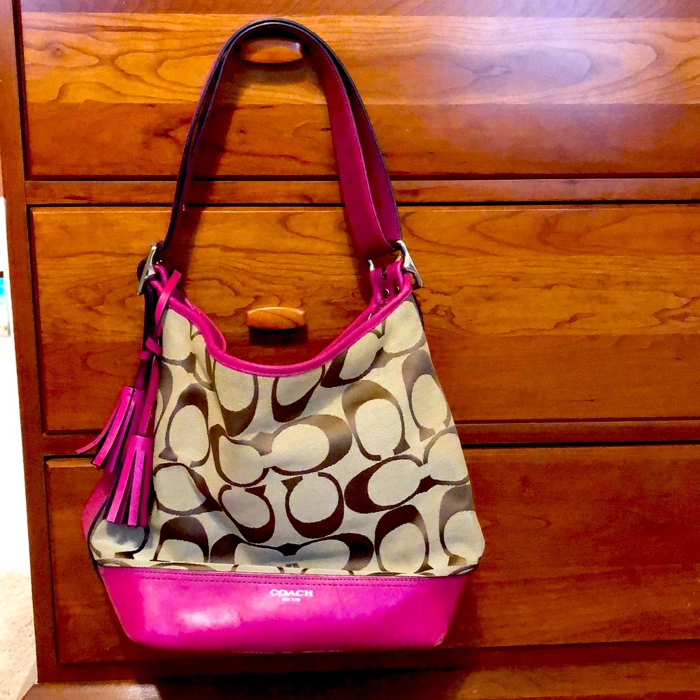 Coach shoulder bag with pink accents